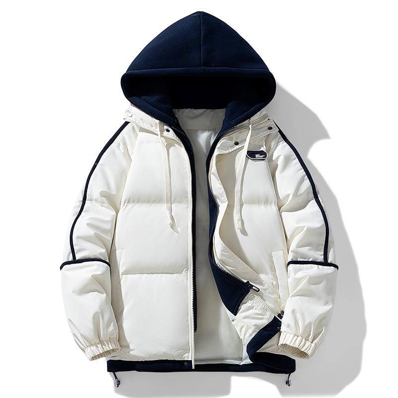 2025 Autumn and Winter Men's Casual Cotton-padded Clothes, Teenagers Contrasting Colors, Versatile Trend Jackets, Students Fashion Hooded