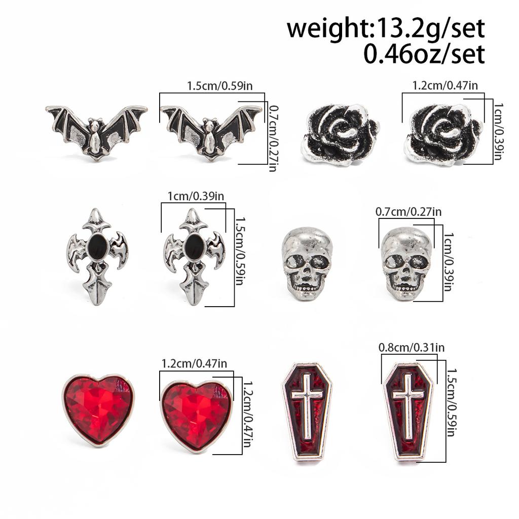 Creative Halloween Cartoon Oil Drip Ghost Pumpkin Stud Earrings Set Dark Wind Cross Skull Head Earrings