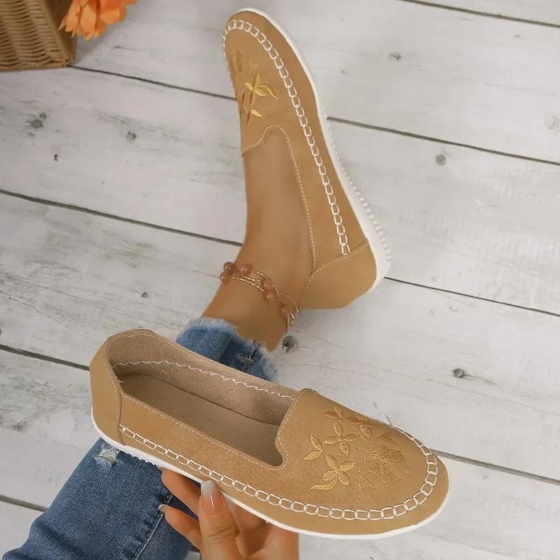 Fashion Hot Sale Shoes for Women 2024 Autumn New Embroidery Women's Flats Shoes Outdoors Casual Comfortable Work Shoes Zapatos De Mujer