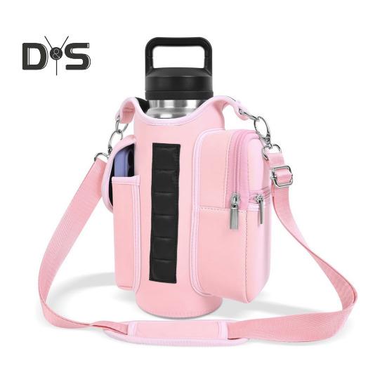 

Магнитный держатель для бутылки с водой, сумка через плечо, водонепроницаемая сумка для чайника из Оксфорда для спортзала, походов на открытом воздухе, фитнеса, органайзера для необходимых вещей розовый