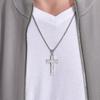 Mens Stainless Steel Cross Necklace Vintage Filigree Pendant Religious Christian Jewelry Gift for Him