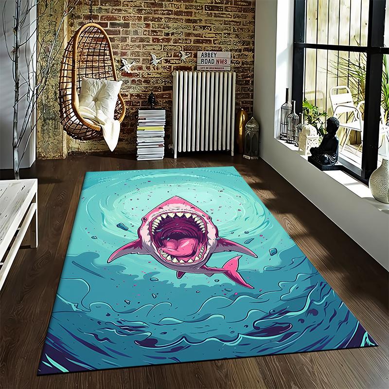 Fierce Shark Printed Rug, Ocean Style Home Decor Suitable for use as an anti-slip game mat for living room and bedroom sofas