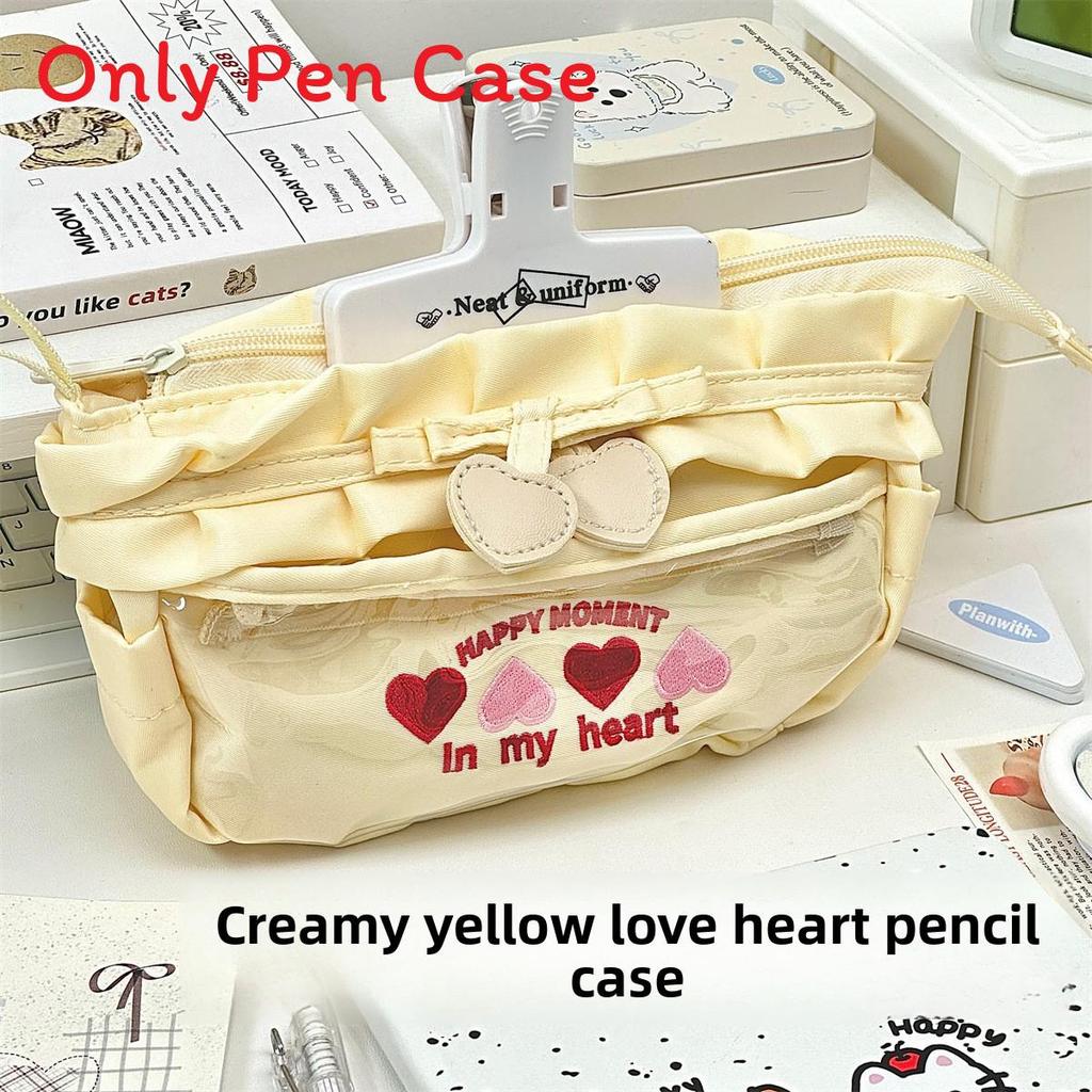 

Cute Heart Lace Pencil Case With Large Capacity For Students And Office Use