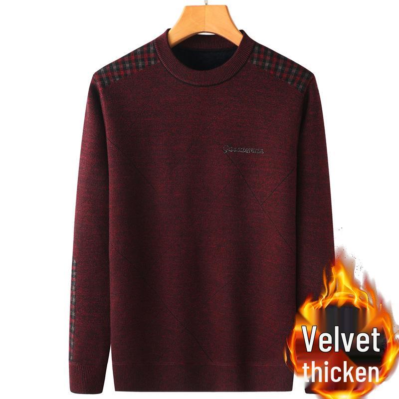 Middle-aged & Elderly Men's Thickened Velvet Knit Sweater Faux Two-Piece