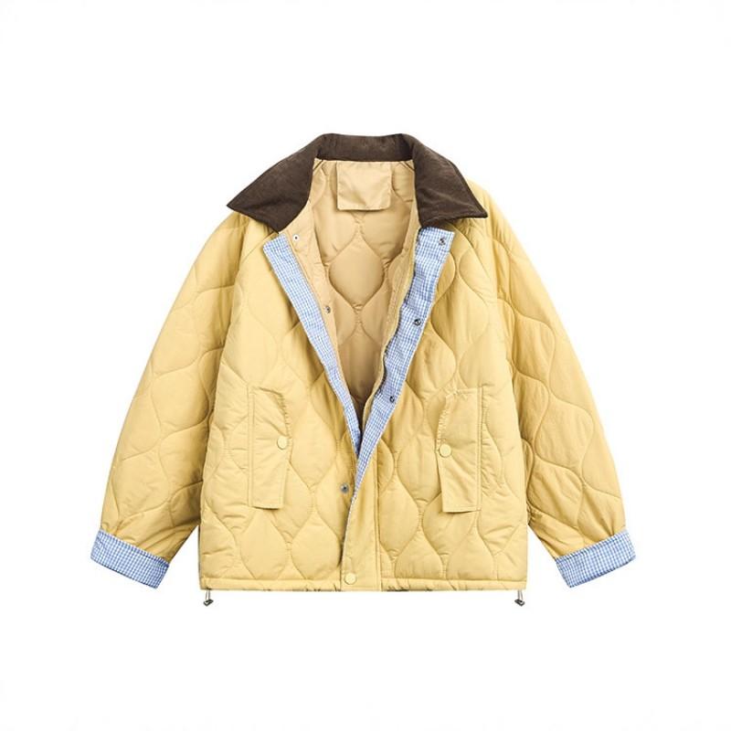 Unisex Retro College Style Quilted Cotton Puffer Jacket With Turn-Down Collar Thick Warm Winter Short Coat Teens Adults