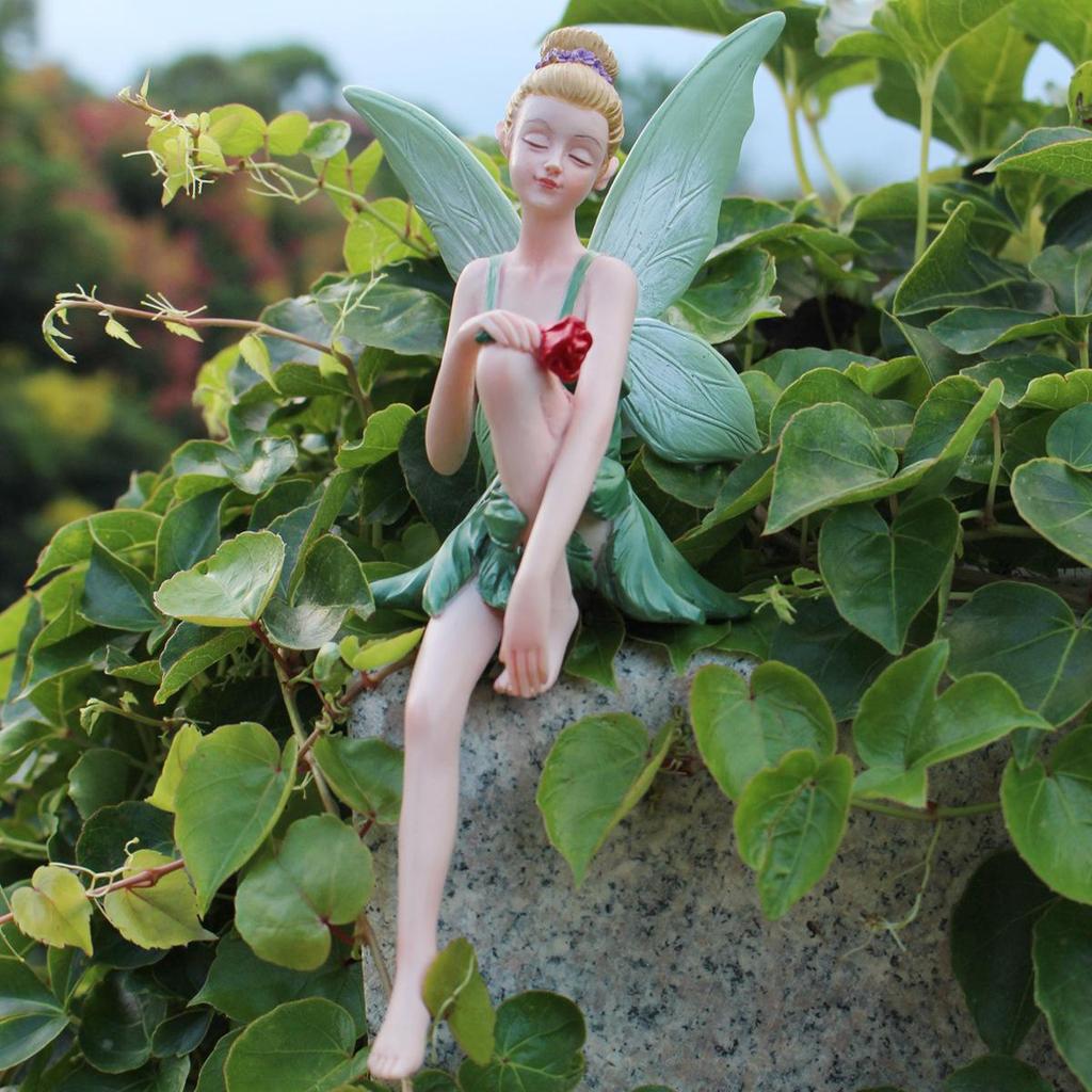 Fee Hars Beeldje, Zittend Elf Figuurtje, Tuin Bloempot Rand Ornament, Landschap Ambacht Decoratie