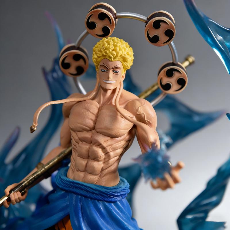 One Piece 38cm Thunder God Enel Anime Figure Double Head Statue Light Up Figure PVC Collectible Model Toy Desktop Ornament Gift