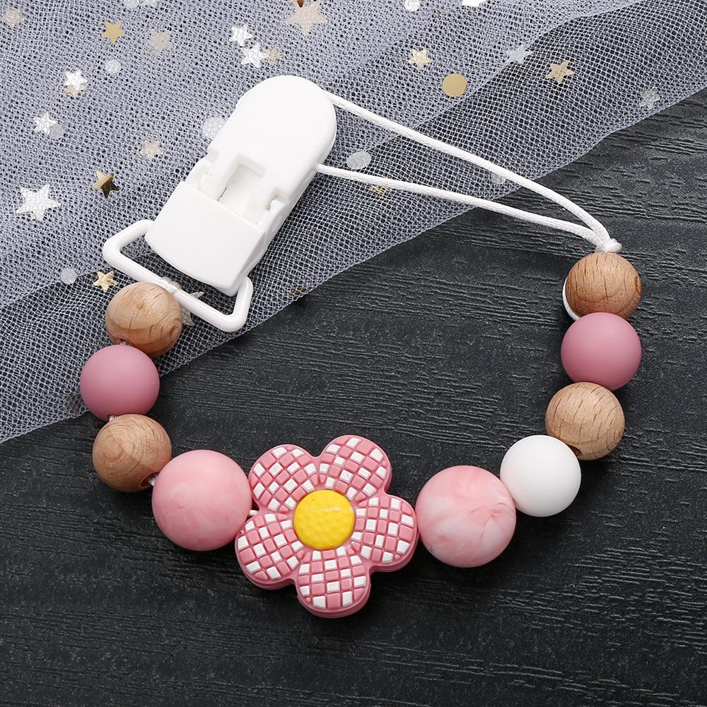 New Baby Pacifier Clips Silicone Flower Beads Baby Pacifier Chain Teether Teething Toys Dummy Clip Holder Chain Clip Baby Gifts