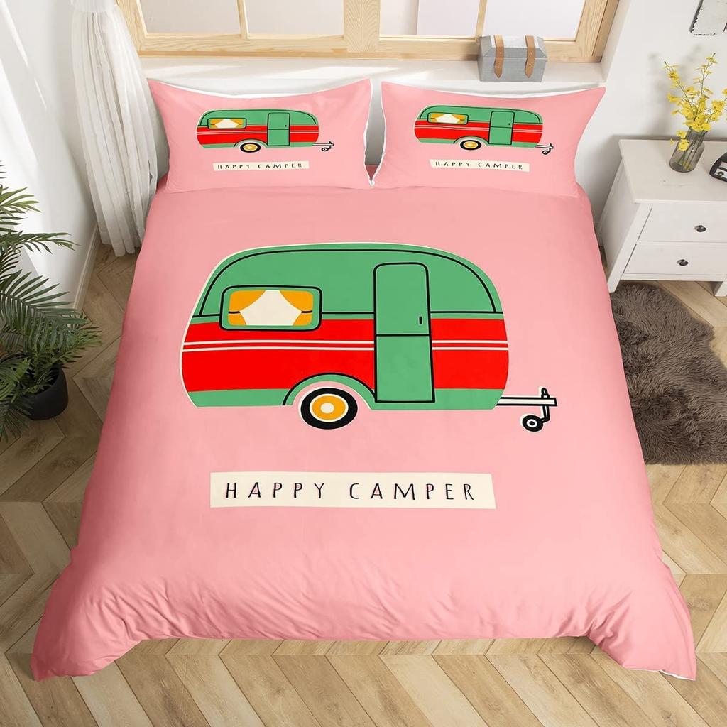 Rustikales Bauernhaus Camper Bettbezug King für Junge Mädchen Blume Happy Camping Bettwäscheset Weltraum Stern Glitzer Galaxie Bettdeckenbezug