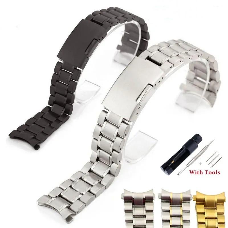 18 20 22 24mm 316L Stainless Steel Curved End Watch Strap Wrist Band Bracelet Folding Buckle Watch Accessories with Tool