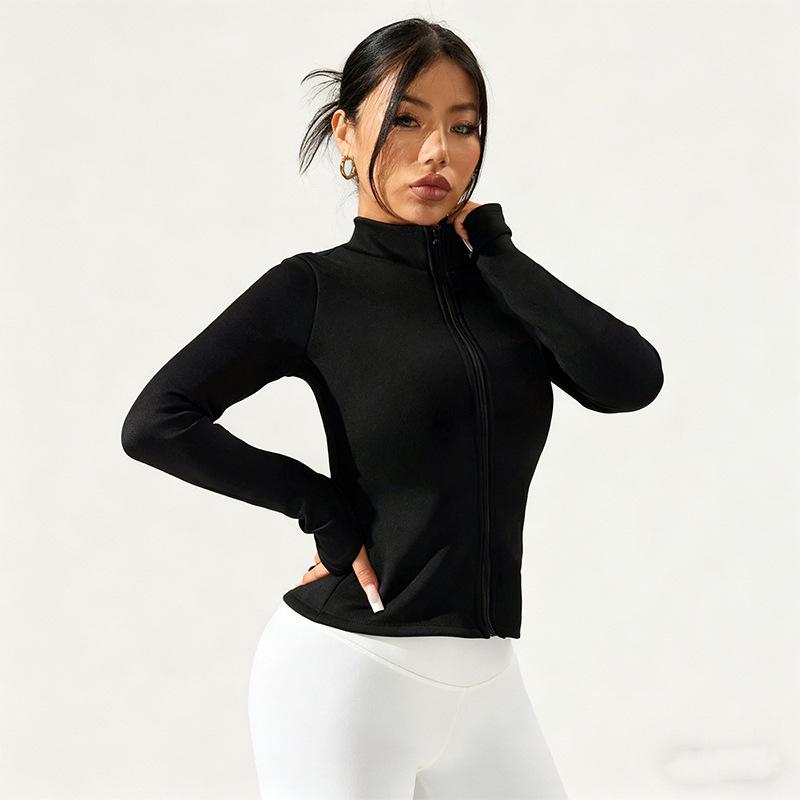 Women s Velvet Warm Slimming Yoga Jacket - Stand Collar, Tight Fit, Winter/Autumn Fitness Top L