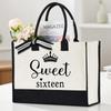 Sweet Sixteen Tote Bag Canvas Bag Celebration Sweet 16 Birthday Party Decoration Supplies Gift for Daughter or Women Souvenirs
