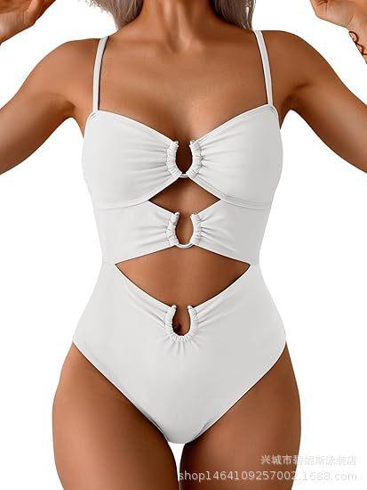 Новый купальник женский слитный взрыв сексуальный однотонный бикини женский купальник S белый