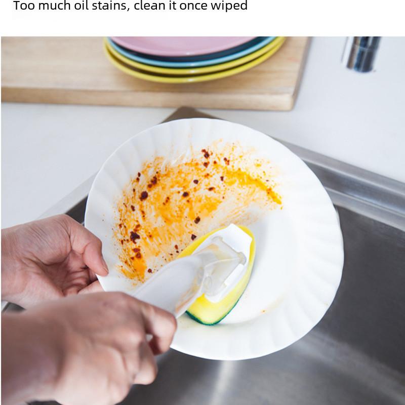 Cleaning Sponge Kitchen Brush With Extended Handle And Detergent Tool Dispenser