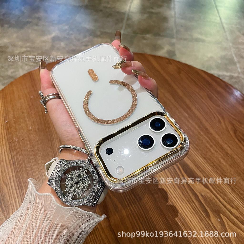 The new magnetic transparent protective case is suitable for iPhone17ProMax glitter groove glue Apple mobile phone case.