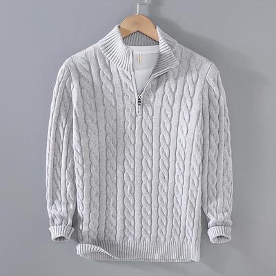 Men's Half Turtleneck Thick Knit Zipper Sweater - Autumn/Winter Style