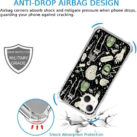 

Чехол с ведьминским черепом, совместимый с iPhone 14, Эстетичный темно-зеленый чехол с костями скелета для iPhone 14, Модный крутой бампер из ТПУ для телефона