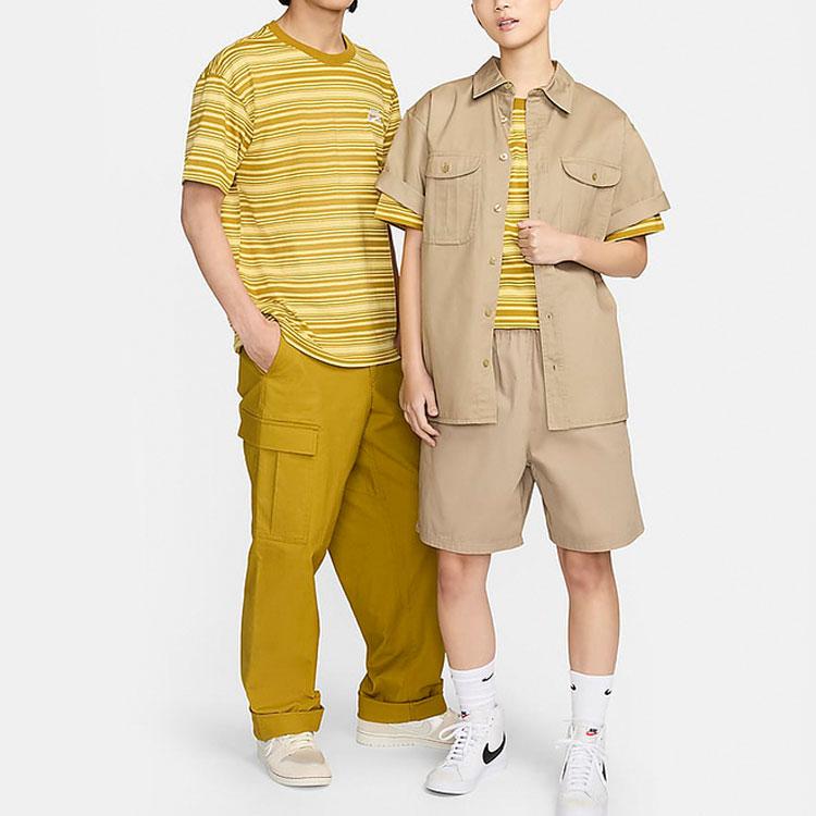 Nike Logo Embroidered Pattern Striped Comfortable Knitted Short Sleeve T-Shirt Unisex Tops Gold FQ3712-716