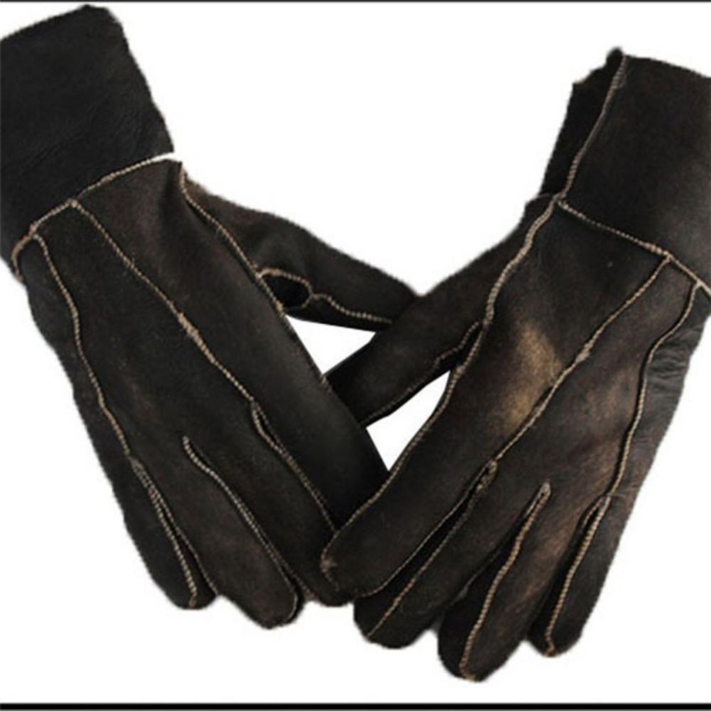 Fur integrated gloves, sheepskin wool outdoor cycling gloves, men's and women's thickened winter finger gloves