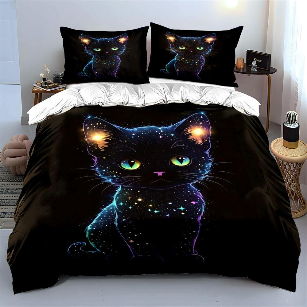 Galaxy Cat Design Bedding Set Bedding Duvet Cover Set Duvet Cover Pillowcases (1 * Duvet Cover 2 * Pillowcases, Without Duvet Insert)