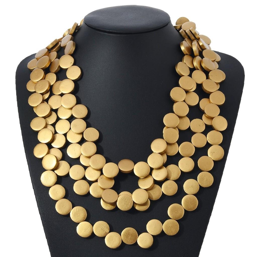 Collana multistrato bohémien geometrica con perline di legno per donna, stile spiaggia e vacanza