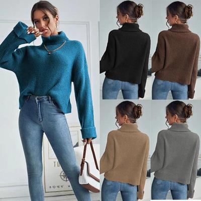 Women's Autumn & Winter High Neck Loose Knit Sweater - Casual Pullover Outerwear