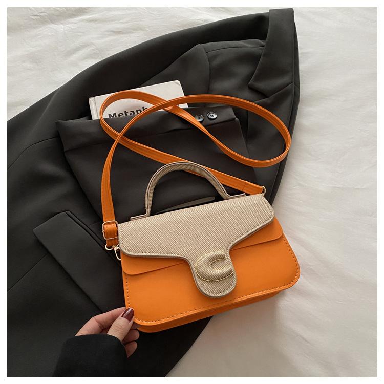 

Retro splicing casual fashion handbag new simple shoulder crossbody women s small square bag оранжевый