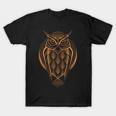 Men Black Print T-shirt Deo Art Owl No-Cut Heat Transfer Print Cotton Tshirt