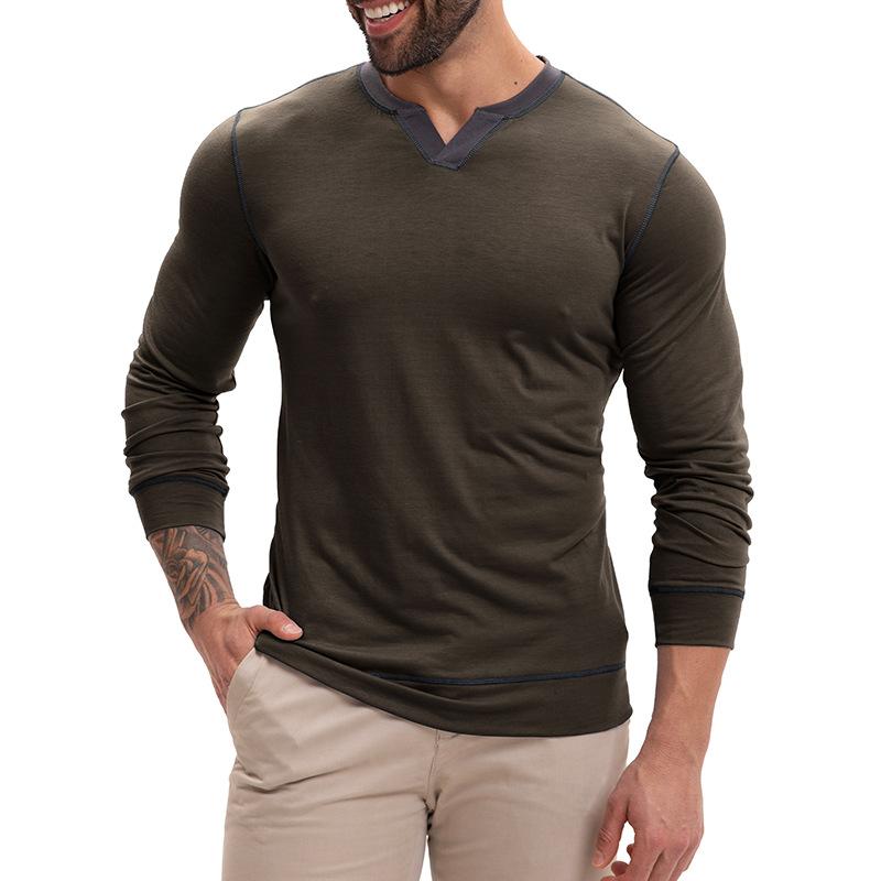 Men's V-neck long-sleeved T-shirt Casual men's base layer top T-shirt and sweatshirt