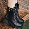 Women's Leather Boots High Heel Wool Lined Warm Winter Snow Shoes Large Size 42 Platform Comfortable Footwear