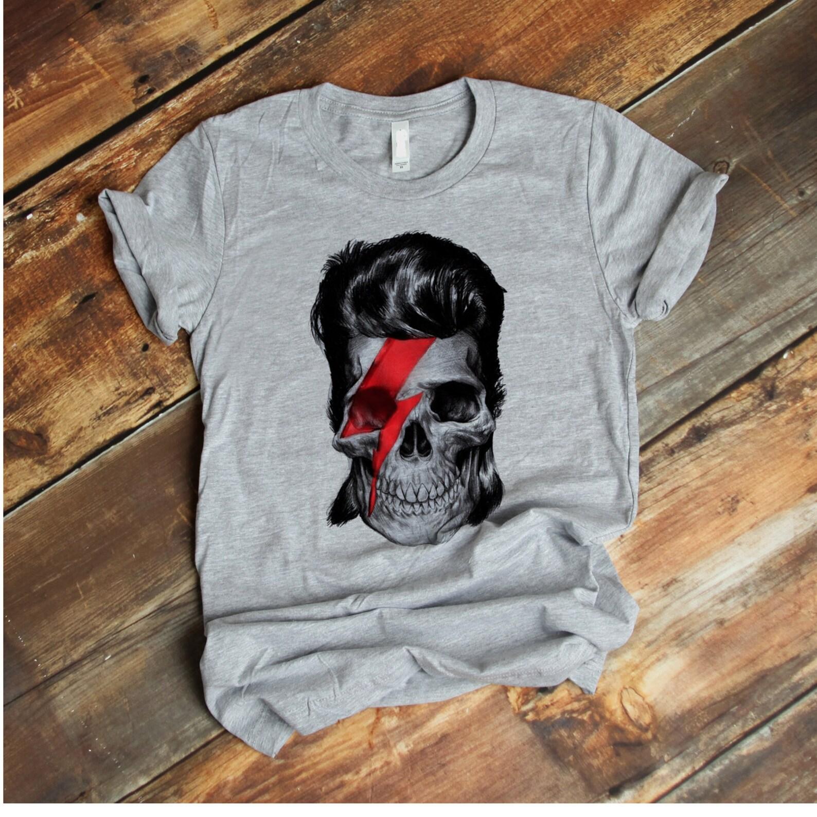 Bowie Inspired Skull T shirt, David Bowie Ziggy Stardust Halloween T shirt , David Bowie Fan T shirt, Rock Legend David Bowie Inspiration XL