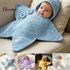 Gigoteuse Bébé Tricotée Étoile de Mer Sac de Couchage, Sac de Couchage à Capuche, Sac en Forme d'Étoile pour Nouveau-né Couverture Portable Confortable pour Nourrisson, Accessoire de Photographie Doux