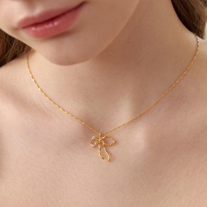 Tatiana (925 Silver) Glint Big Ribbon Necklace NZ2182
