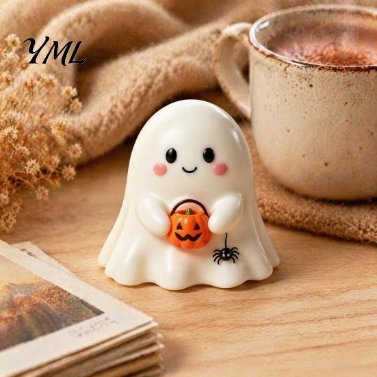 Halloween Ghost Decor Resin Figurine, Creepy Witch Hat Statue, Statue Pumpkin Reading Ornament for Holiday Party Decoration Desktop