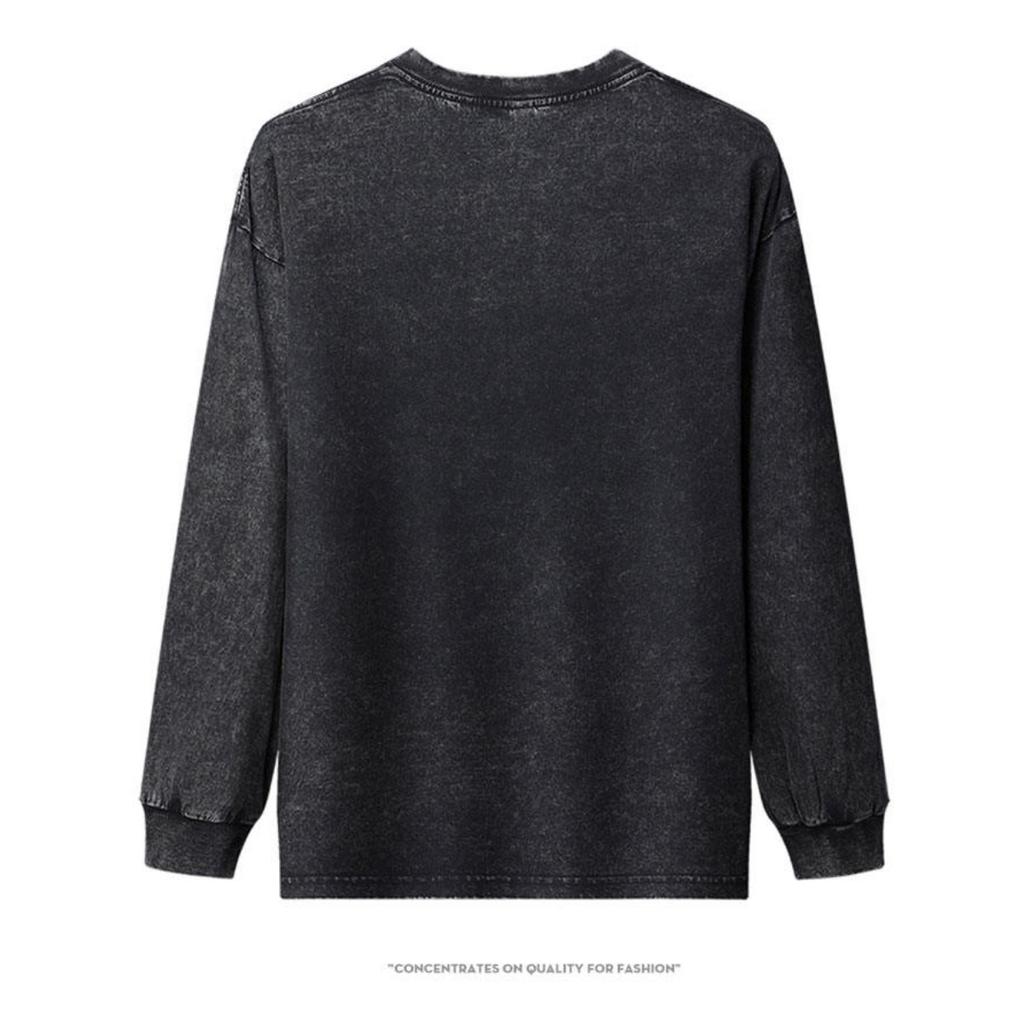 Herrenmode Vintage Acid Washed Tops Langarm Baumwolle T-Shirt Übergroße Streetwear Baggy Tops Herbst Tops