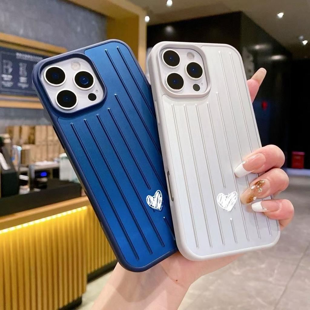 Housse de téléphone de bagage de luxe Business en alliage d'aluminium à rayures ondulées 3D pour iPhone 17 Pro Max 16 15 14 13 Couvercle arrière avec étiquette et boîte d'emballage d'origine