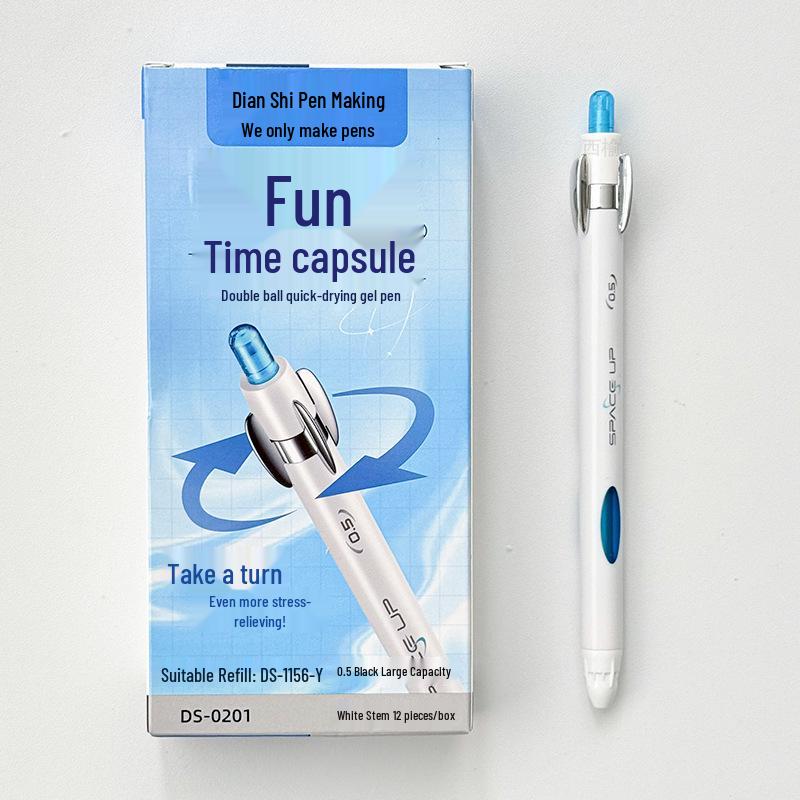 DianShi 0201 Space-Time Chamber Quick-Dry Press-Type Neutral Pen, Large Capacity, Water-Based for Office Use. 0.5mm белого бочонка