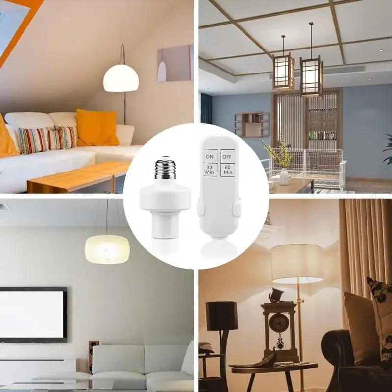 E27 Wireless Remote Control Light Bulb Socket Smart Switch LED Lamp Base with Timer ON/OFF for Room Chandelier Battery Powered