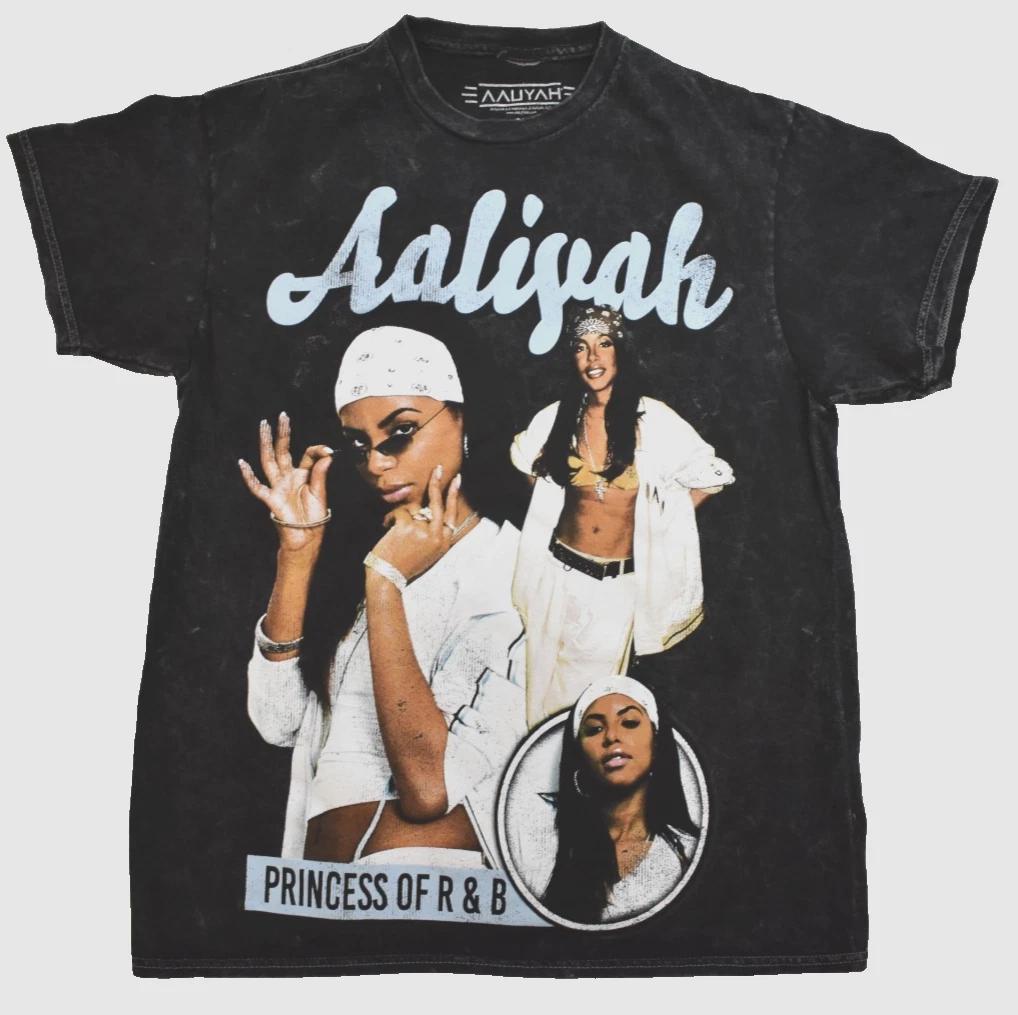 Aaliyah Mens Aaliyah Princess Of R&B Mineral Wash Black Shirt New Small S