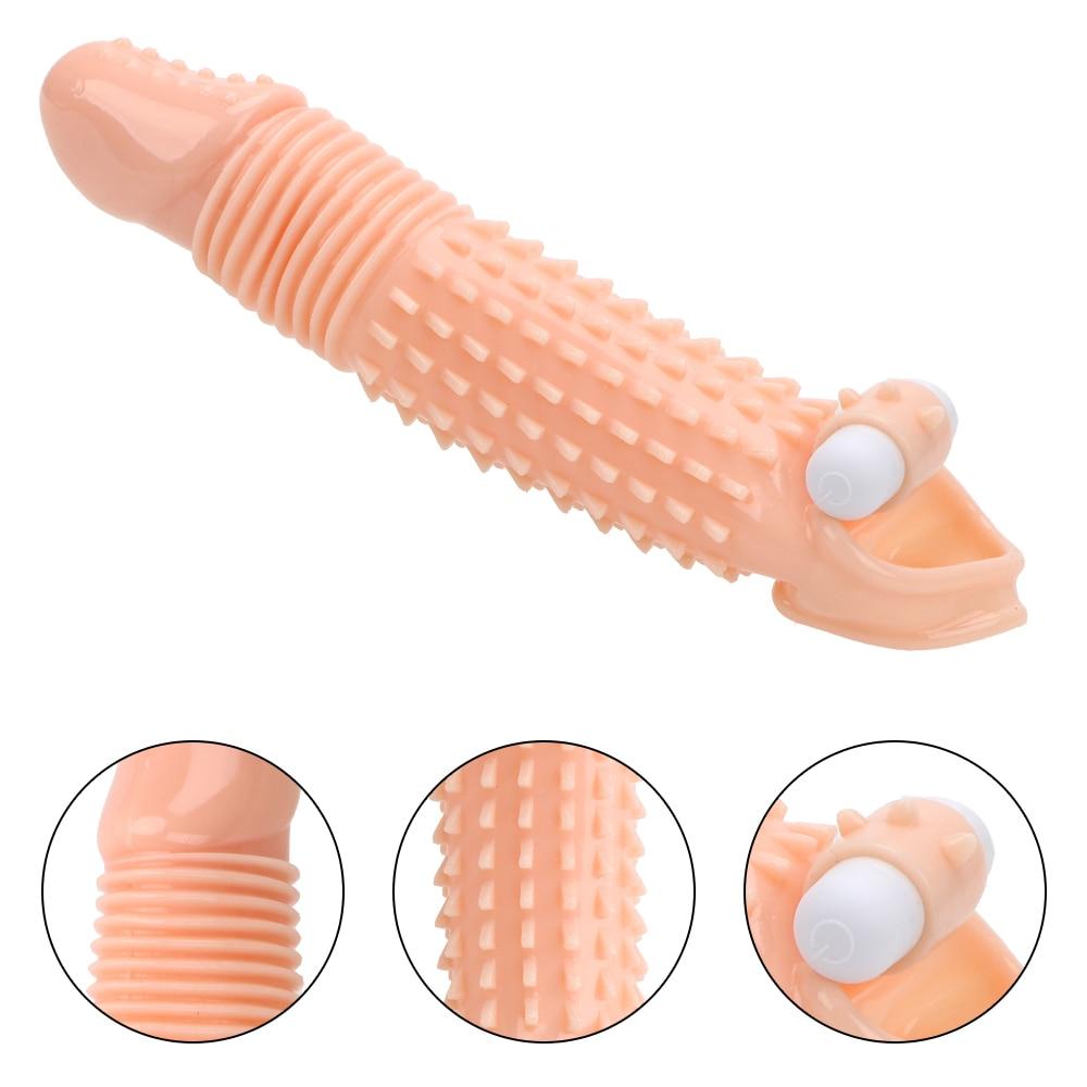 Vibrating Dick Sleeve Penis Enlargement Condoms Reusable Condoms Dildo Enhancer Sleeves Sex Toys For Men Delayed Ejaculation