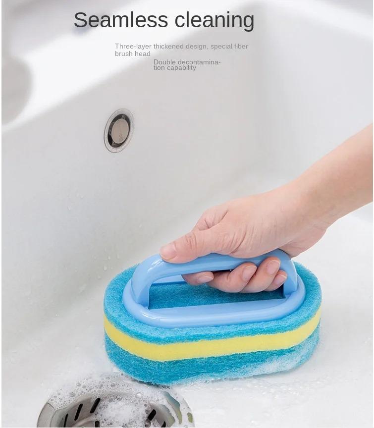 Bathroom Cleaning Sponge with Handle Scratch Free Reusable Widely Used Kitchen Scrubbing Sponge Residue Remover