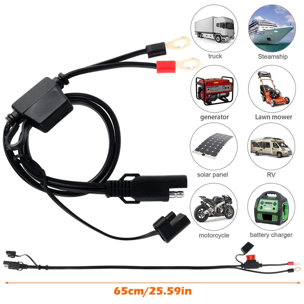 Kindnessjp SAE TO RING Terminal Harness Accessory Cable Motorcycle Charger Cord SAE to