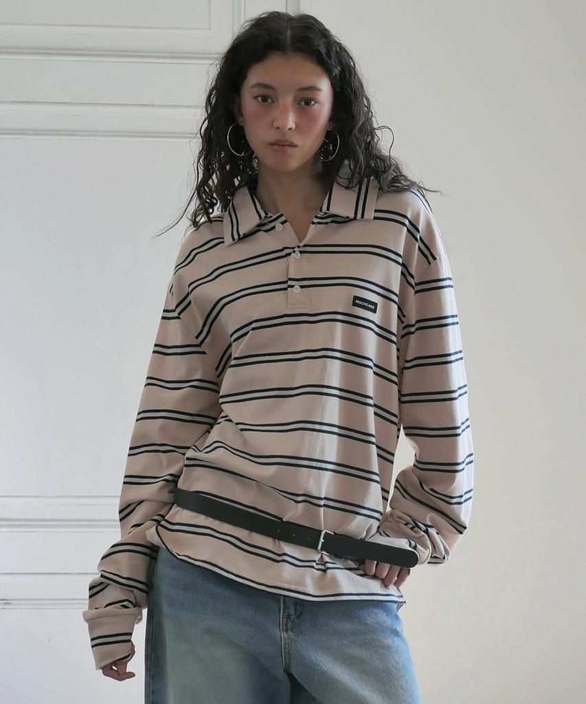ROCKCAKE Heritage Stripe Polo Top - Cream
