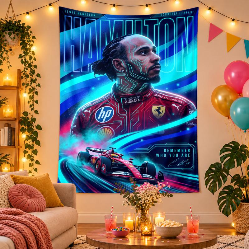 Polyester Wall Tapestry with Lewis Hamilton Design, Decorative Hanging for Bedroom Living Room Dorm