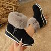 Women's Wide Width Snow Boots, Wedge Heel Plush Lined Winter Shoes, Furry Collar Warm Ankle Booties Fashion