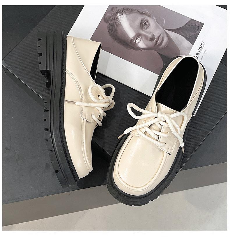 Thick-soled Spring New Low-top Single Women's Shoes Large-size Thick-soled Retro Small Leather Shoes