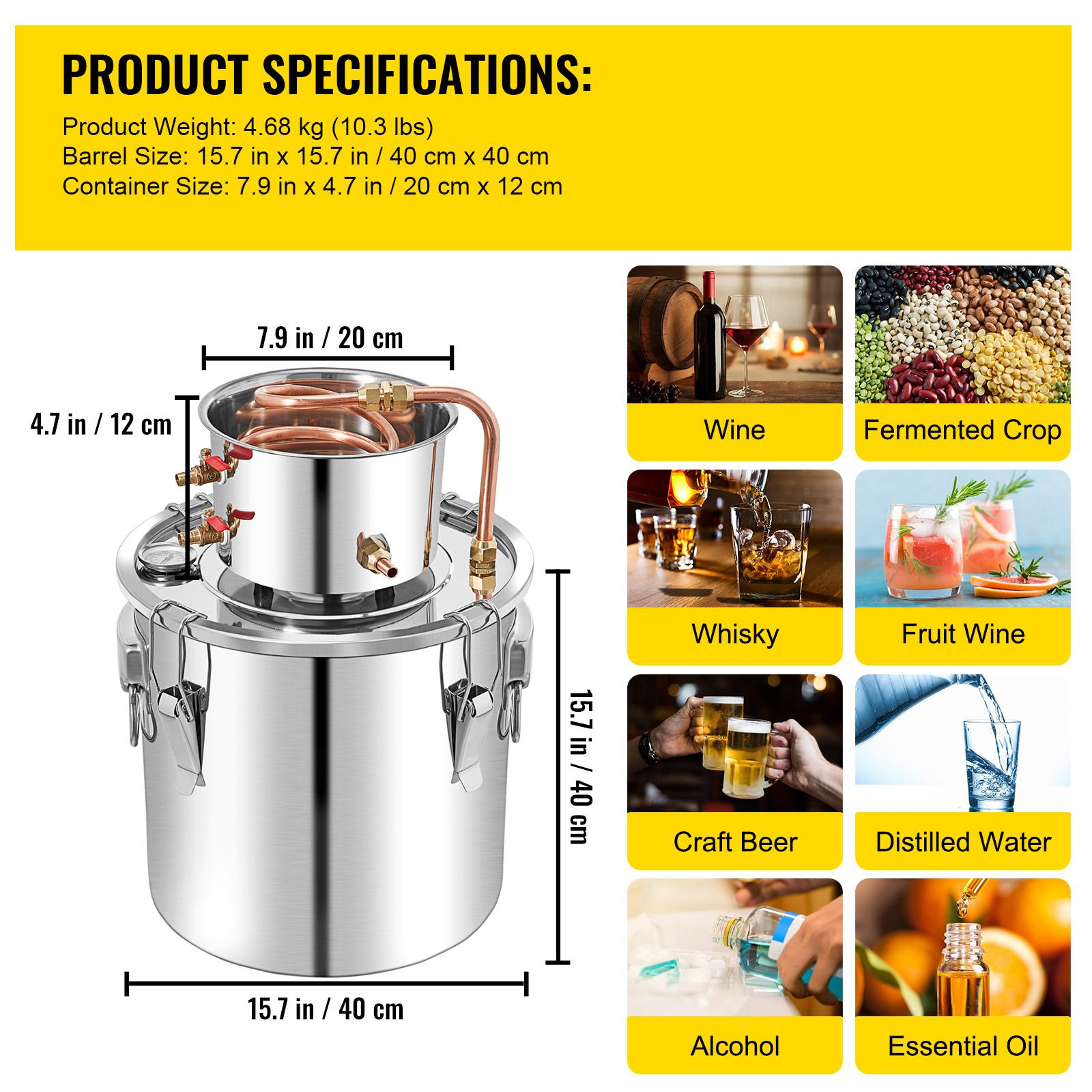 

SucceBuy 50 л Аламбик из нержавеющей стали для спирта и воды с конденсатором 13,2 галлона Бойлер для приготовления вина с медной трубкой