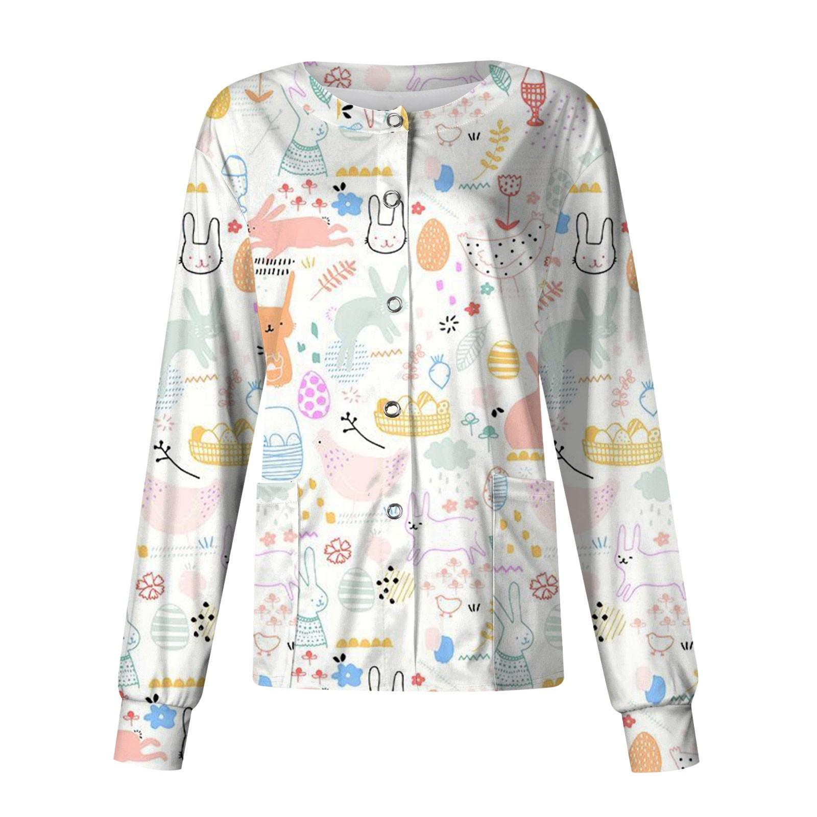 

Женская повседневная однобортная одежда с длинным рукавом и пасхальным принтом, кардиган, топ XXL белый