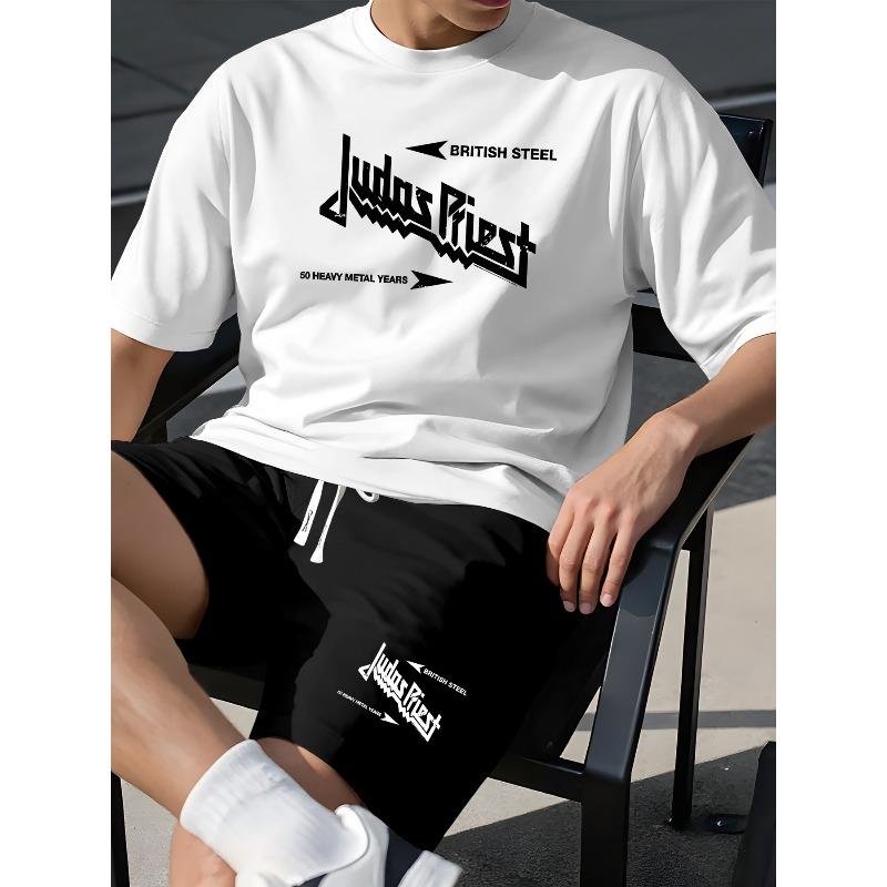 

European Size Men s Summer T-Shirt , European and American Rock Band Print Outfit, Casual Short Sleeve Top Trendy Sportswear 4XL білий