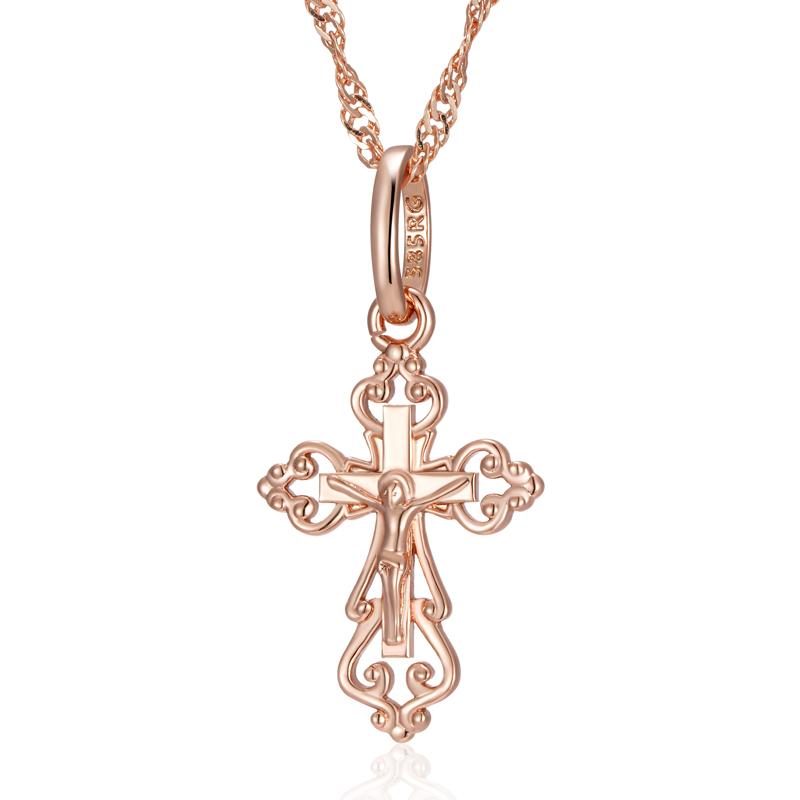 with luxury cross pendants for men and women, rose gold color, Christian, church, Jesus, shiny charm, daily, fine jewelry